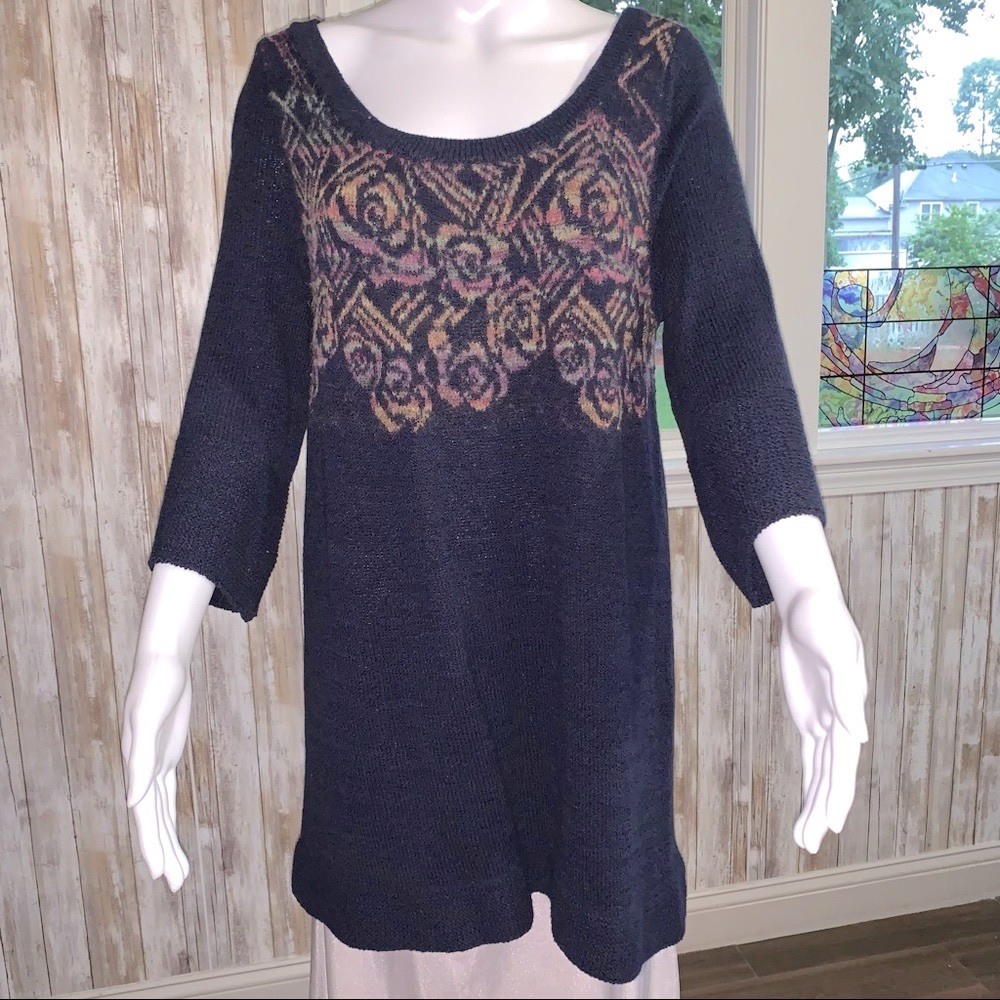 Free People Blue Alpaca looking 3/4 length Sleeves Sweater